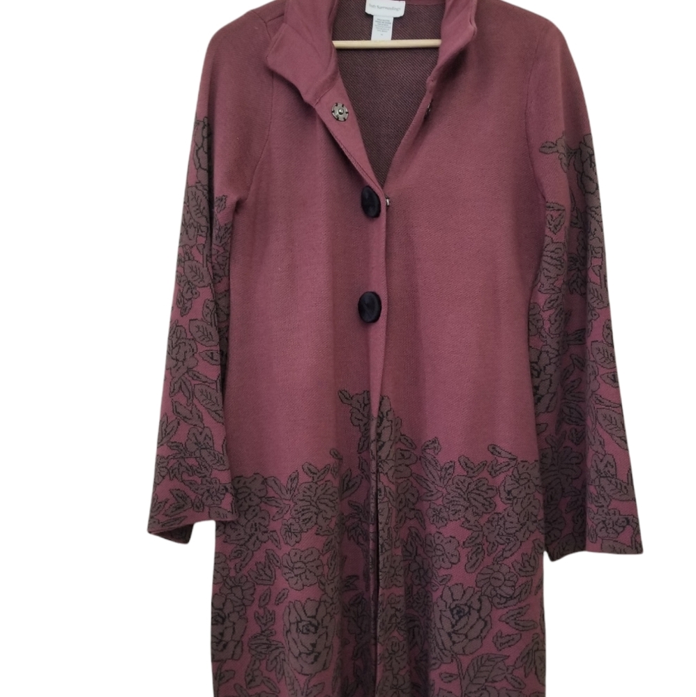 Soft Surroundings Wool Blend Floral Duster Cardigan Medium
